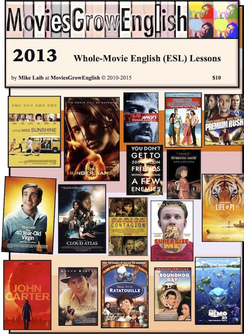 Cover for Whole-Movie ESL lesson book, 2013 Yearbook at Movies Grow English.
